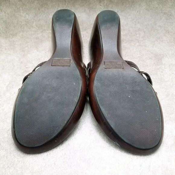 Nickles Womens Sz 8.5 M Brown Leather Slide 3" Wedge Sandals - Picture 8 of 9
